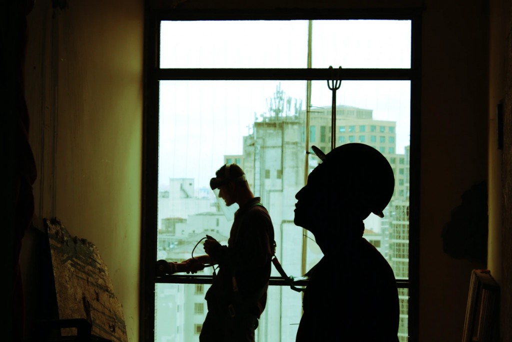 Workmen conducting asbestos survey